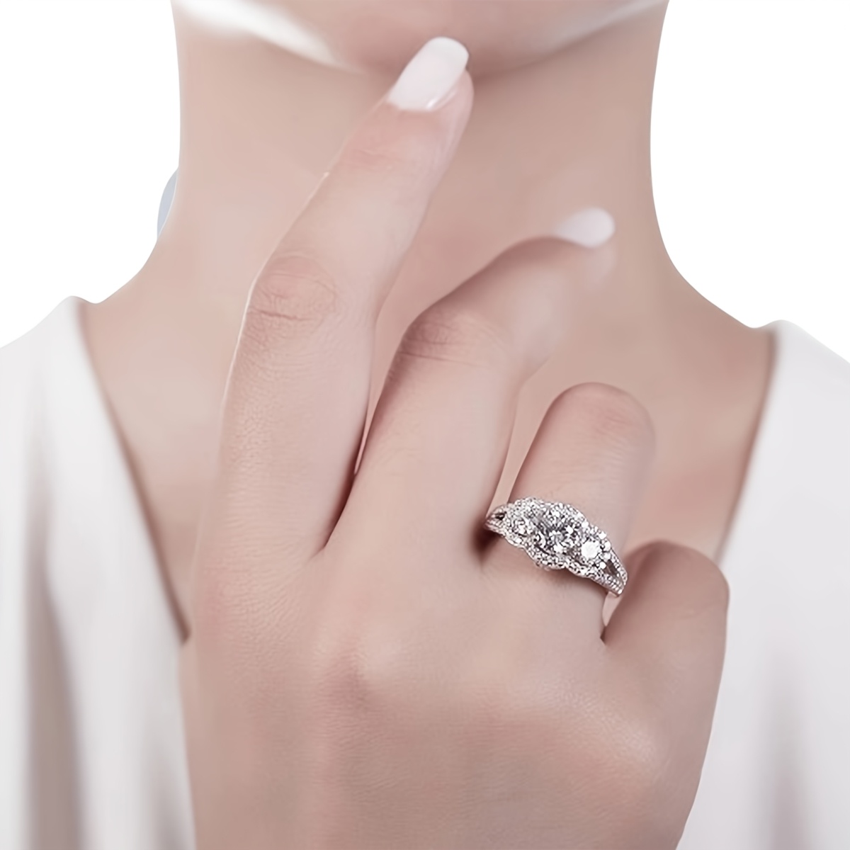 3 Lab Moissanite Ring S925 Sterling Silver Ring